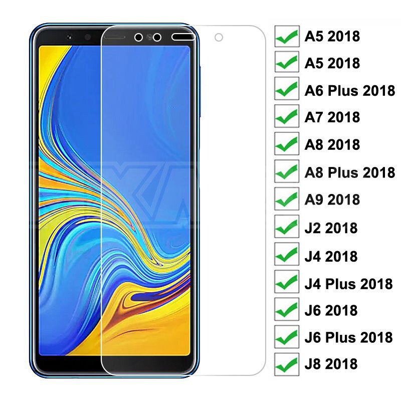 Verre de protection pour écran pour Samsung, en verre trempé 9H, film de sécurité, pour Galaxy A5, A7, A9, J2, J8 2018, A6, A8, J4, J6 Plus 2018,