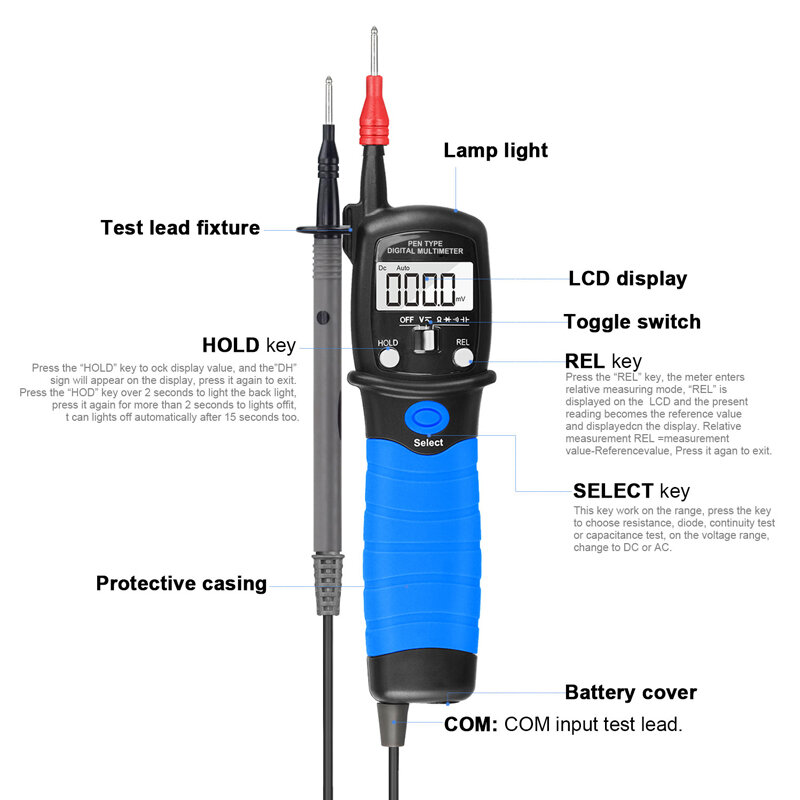 BT-38B, Btmeter Digitale Pen Multimeter Ac Dc 600V Voltmeter,Backlight Lcd-scherm, dc/Ac Voltmeter Voltage Meter, Continuïteit Tester