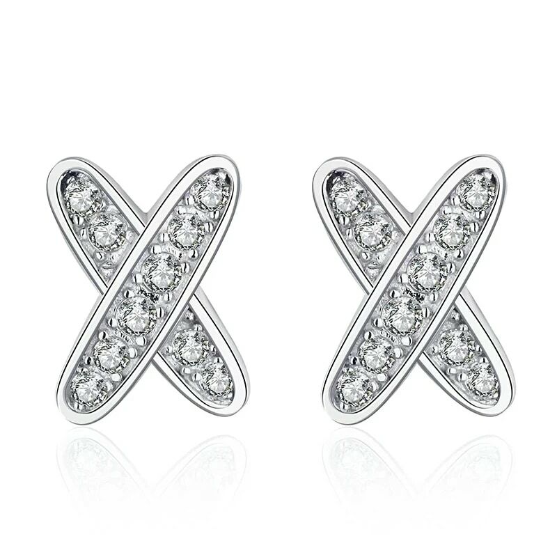 Trendy 925 Sterling Silver 0.17ct D Color VVS1 Moissanite X Letter Earrings Women INS Jewelry Plated White Gold Stud Earrings