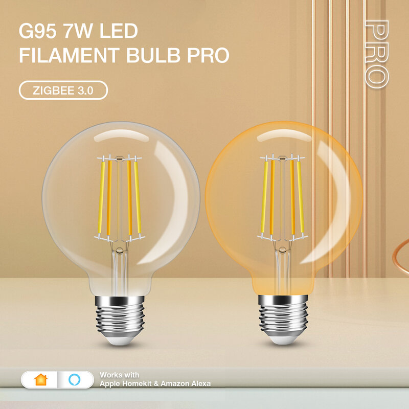 Gledopto Zigbee 3.0 AC220V Filamen G95 Lampu Pijar LED 7W Pro E27 untuk Dekorasi Pencahayaan Ruang Tamu Kamar Tidur Pesta