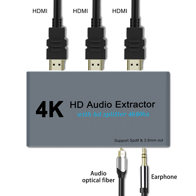 Divisor de áudio com hdmi, 1x2 hd 4k, fibra ótica, exibição de projetor de tv, computador