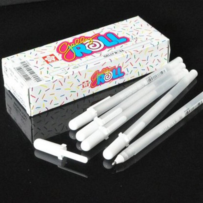 Sakura Gelly Roll Gel Pen, Cor Branca, Black Cardboard Art Painting, Linha Canetas, High Light Mark Pen, 0.5mm, 0.8mm, 1.0mm