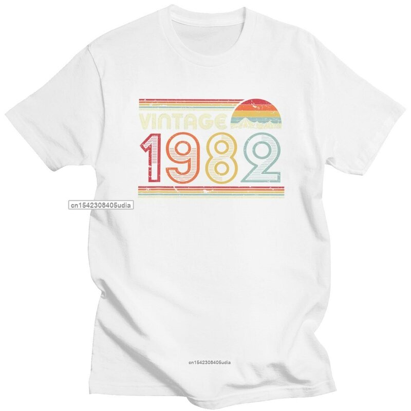 Kaus Oblong 1982 Antik Kaus Oblong Modis Katun Pria Kaus Oblong Ulang Tahun Ke-38 Lengan Pendek Atasan Gaya Retro