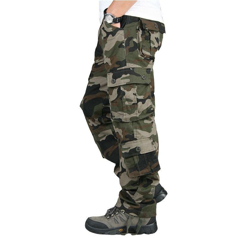 Celana panjang kamuflase pria, celana kargo taktis militer musim semi musim gugur baru celana olahraga longgar katun Dungarees tahan aus