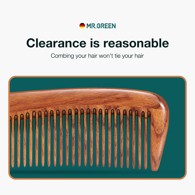MR.GREEN-peine de madera Natural, estructura de empalme, cepillo de dientes finos, antiestático, peluquería, cuero cabelludo, herramientas de masaje, regalo