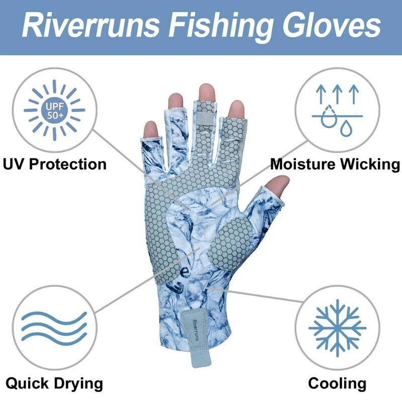 Riverrunフィンガーレスフィッシンググローブは、男性と女性の釣り、ボート、カヤック、ハイキング、ランニング、サイクリング用に設計されています
