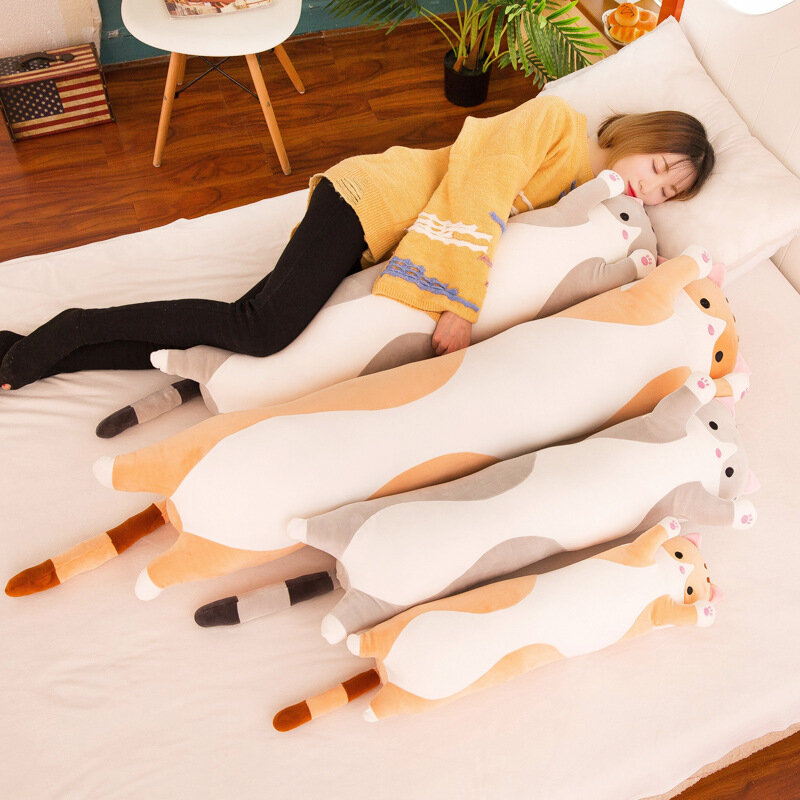 Almofada de pelúcia macia de gato longo, brinquedos bonitos, almofada Home Comfort, decoração do escritório, presente para criança, 50 cm, 70 cm, 90 cm, 110 cm, 130cm