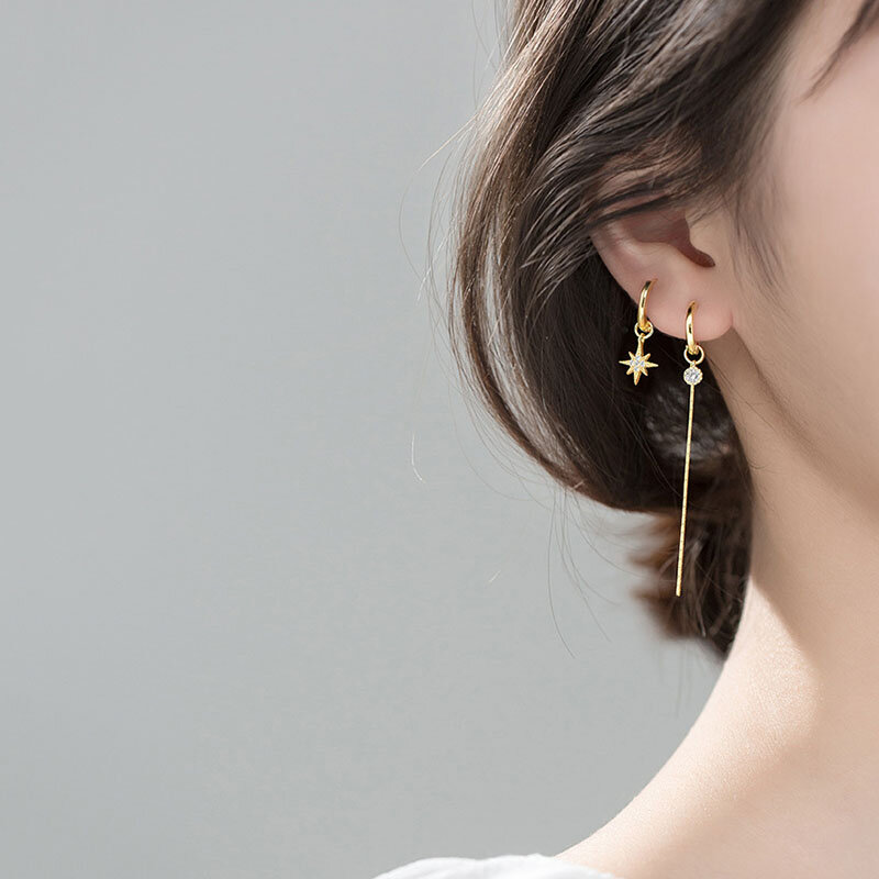 ANENJERY orecchini a cerchio asimmetrici con nappe Color argento per donna orecchini in oro con disco rotondo CZ gioielli da sposa S-E1344