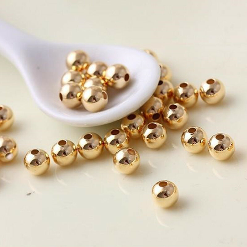 3mm okrągłe pozłacane złote koraliki/srebrny Tone metalowe koraliki gładkie kulkowe koraliki dystansowe do tworzenia biżuterii