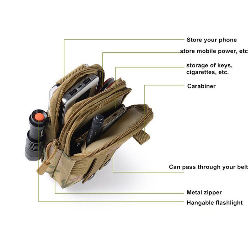 Men Outdoor Tactical Molle Pouch Belt Waist Pack Bag Small Pocket Military Waist Pack Running Pouch Travel Camping Pocket Bags