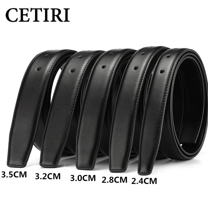Sangle de ceinture en cuir véritable pour homme, ceinture noire, pas de structure automatique, 2.4cm, 2.8cm, 3.0cm, 3.2cm, 3.5cm, 3.8cm, largeur