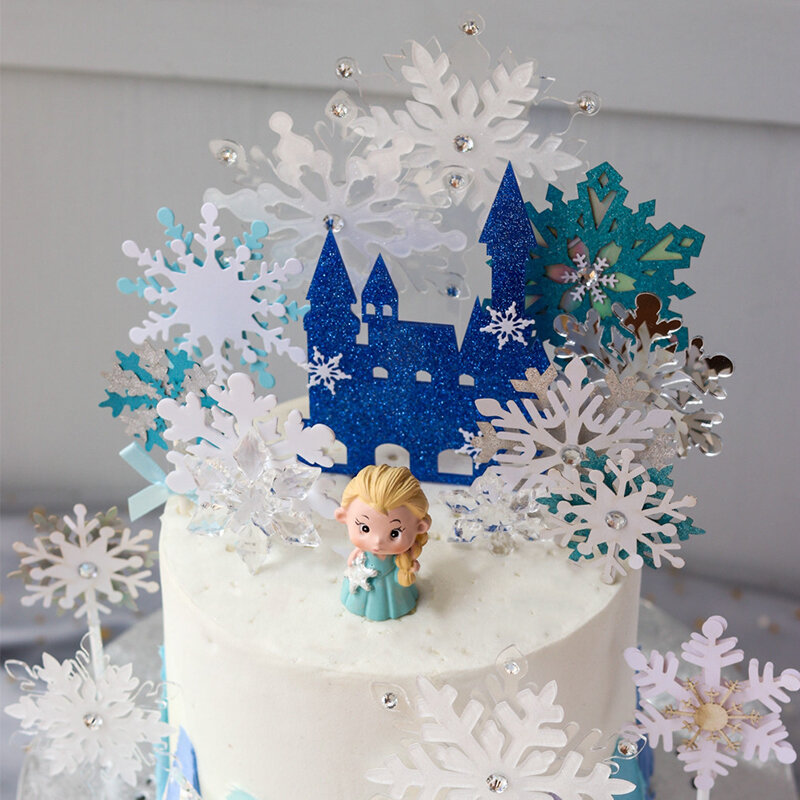 เจ้าหญิงน้ำแข็ง Cupcake Toppers Queen Christmas Snowflake เค้ก Toppers เด็ก Happy Birthday Party เค้กตกแต่ง Baby Shower