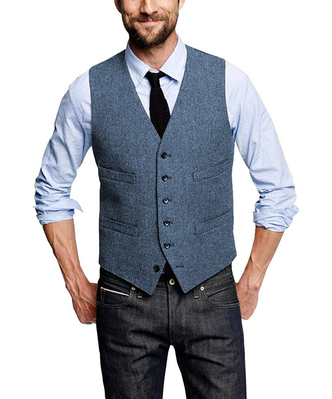 Mens สูทเสื้อขนสัตว์ Herringbone อย่างเป็นทางการเจ้าบ่าวสวมชุดเสื้อกั๊กผู้ชาย Tuxedo Waistcoat Plus ขนาดที่กำหนดเองขนาดเสื้อกั๊ก