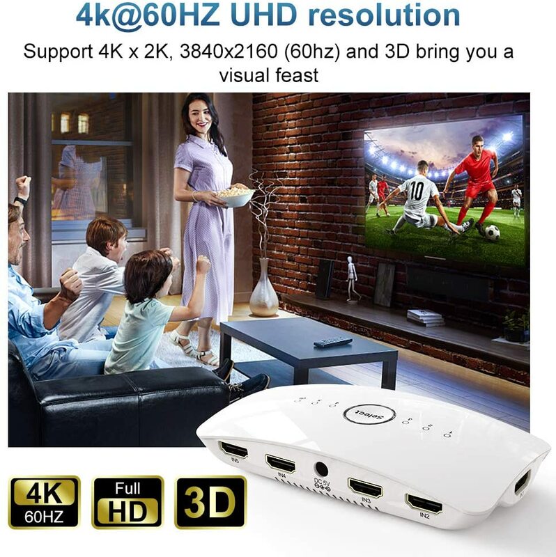 สวิทช์HDMI 4K HDMI Splitter Switch 5 In 1 Outพร้อมIR Remoteสนับสนุน4K 60Hz 3D 1080P HDCP 2.2 UHD HDRปลั๊กและเล่นสำหรับPS4
