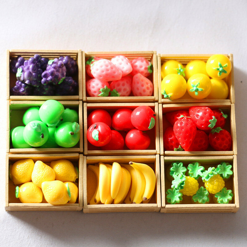 Miniature Fruits Dollhouse para Blyth Doll, Comida DIY, Mini Bolo, Lip Gloss Storage Box, Brinquedo de Cozinha para Ob11, Acessórios Boneca, Fruit Basket