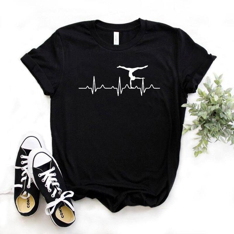 Ginástica Heartbeat Imprimir T-shirt para Mulheres, Casual e Engraçado T, Yong Lady Girl Top, 6 Cores, Drop Ship, NA-422