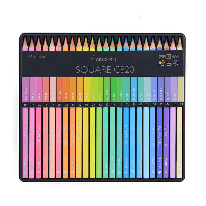 Marco 12/24 Colors Pencils Fashion Pastel Color SQUARE Shape Pencil lapis de cor Colored Pencils for School Student kids gifts
