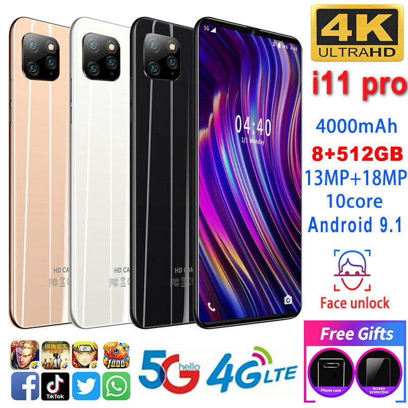 Smartphone i11pro Cell phone MTK6595  6.1inch HD Unlocked cell phones 2230*1080 Mobile phone 8GB+512GB Camera 13MP+18MP