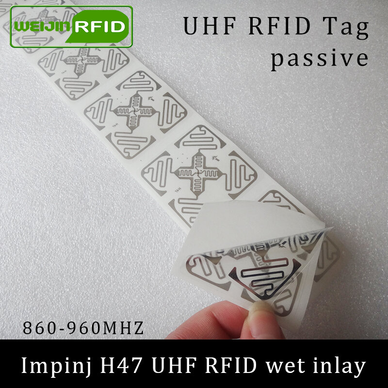 Uhf Rfid Tag Sticker Impinj H47 Natte Inlay 915 Mhz 900 868 Mhz 860-960 Mhz EPCC1G2 6C Smart lijm Passieve Rfid Tags Label