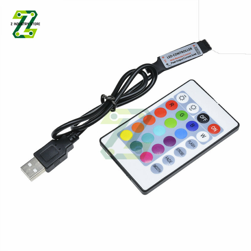 Controlador de Faixa LED com Controlador RGB, Mini Controle Remoto, Interface USB, 3 Chaves, 17 Chaves, 24 Chaves, 5V