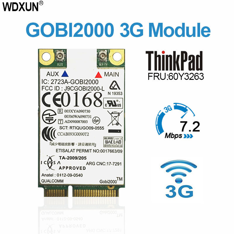 Tarjeta GPS Gobi2000 3G WWAN FRU 60Y3263 para IBM Lenovo Thinkpad T410 W510 T410s X120e, venta al por mayor