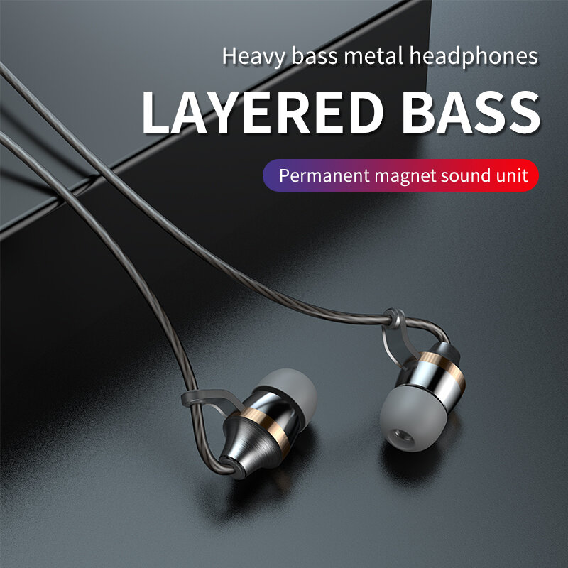 3.5mm sterowane drutem metalowe słuchawki, Stereo, Bass sportowe słuchawki muzyczne