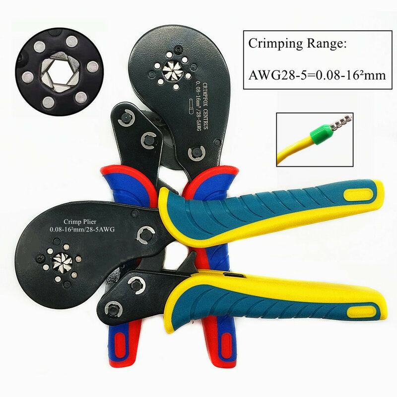 Electrical Crimp Pliers Hand Pliers AWG28-5=0.08-16mm2 Precision Clamps Set Tubular Terminal Crimping Tools High Precision Jaws