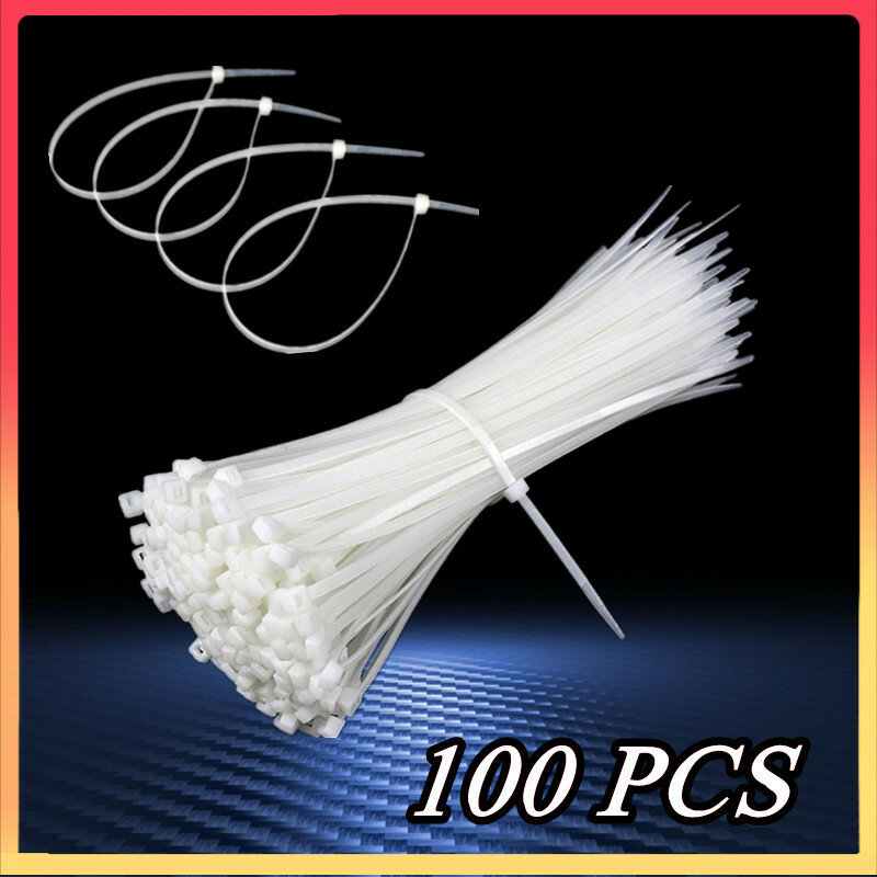 Самоблокирующиеся пластиковые нейлоновые кабельные стяжки, 100 шт., белые кабельные стяжки, крепежные кольца, набор промышленных кабельных стяжек