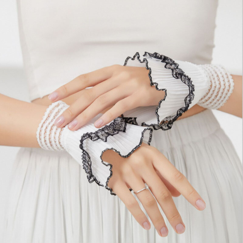 Fashion Women Detachable Sleeve Fake Cuffs Female Lace Pleated Flare Sleeve False Cuffs Ruffles Wristband Decorative Accessory
