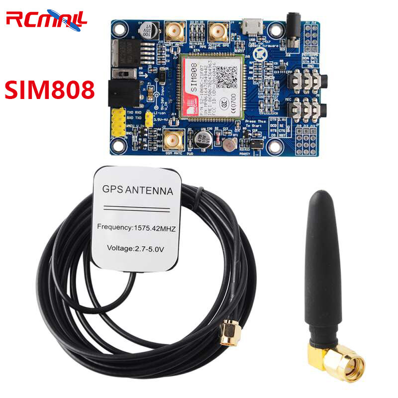 Sim808 módulo gps gprs gsm placa de desenvolvimento ipx sma, com antena gps para arduino raspberry pi suporte 2g 3g 4g cartão sim