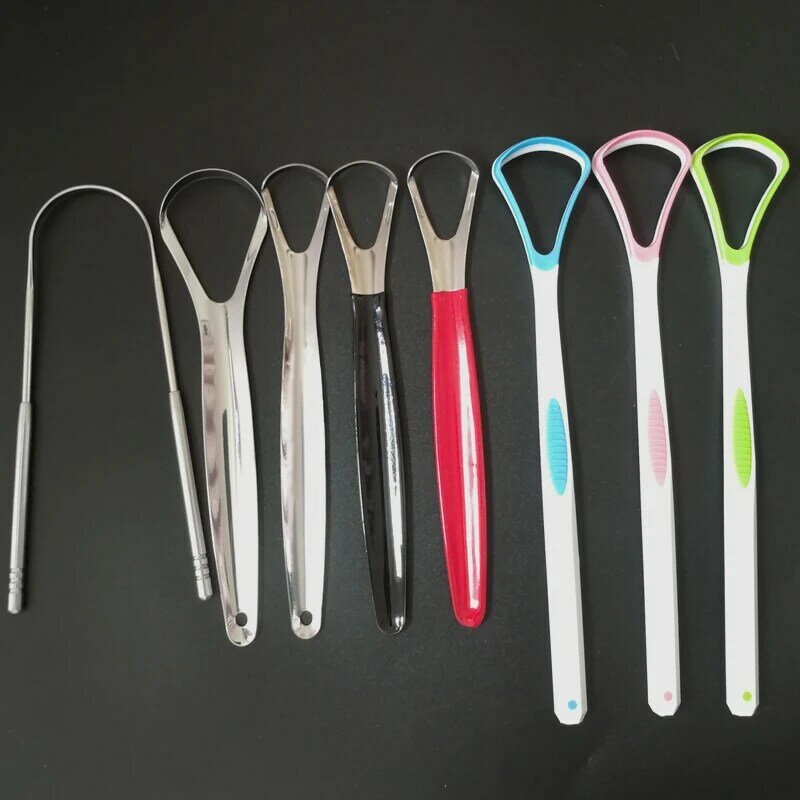 Raschietto per lingua detergente per adulti grado chirurgico elimina l'alitosi spazzola per sciarpe in metallo in acciaio inossidabile strumento per raschietto dentale