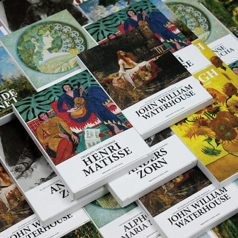 미술관 시리즈 유명 예술가 영어 엽서 봉투, 모네, 피카소, 반 고흐 작품, 30 매/세트