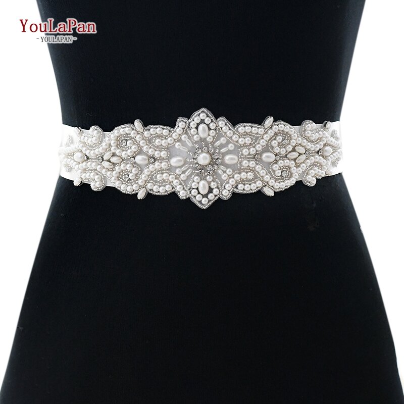 YouLaPan-Cinturón de boda con cuentas de perlas S26A, cinturón de boda con adornos, ceñido, para vestido de mujer