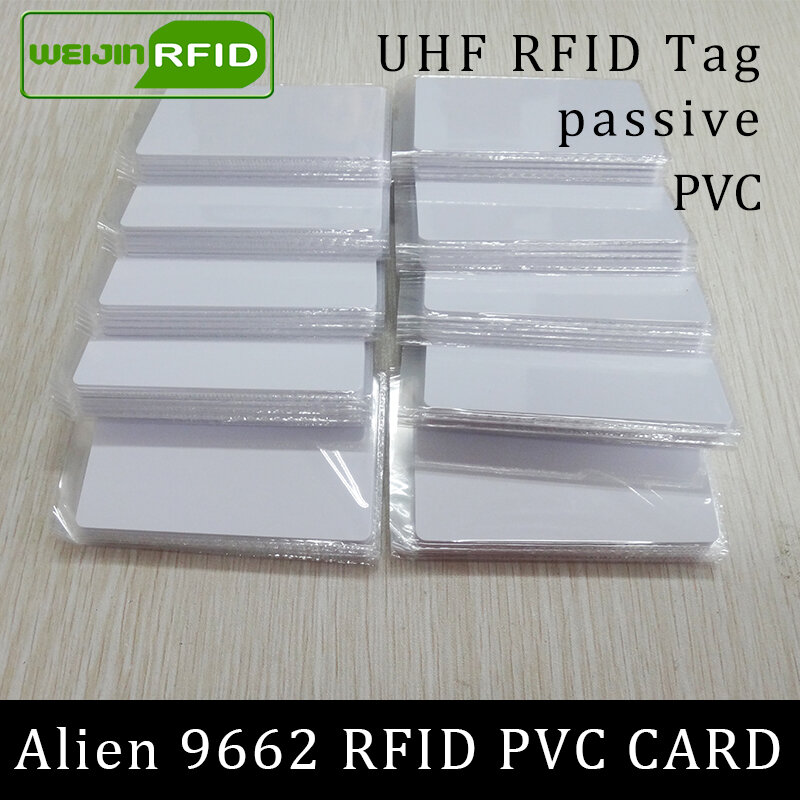 แท็ก RFID UHF PVC card Alien 9662 EPC6C 915mhz 868mhz 860-960MHZ Higgs3 85.7*54 * ยาว 0.8 มม.ระยะทางสมาร์ทการ์ด passive RFID tags