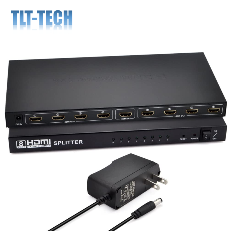 Splitter HDMI a 8 porte Switch 1x8 amplificazione V1.4 1080P 3D Video Audio STB HDTV HDCP PS3 DVD