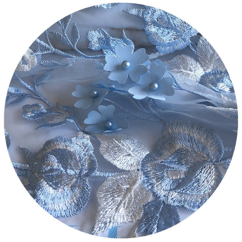 1 pezzo di stoffa da ricamo in garza a rete con fiori artigianali in pizzo fai-da-te con accessori per la decorazione di abiti in pizzo con perline
