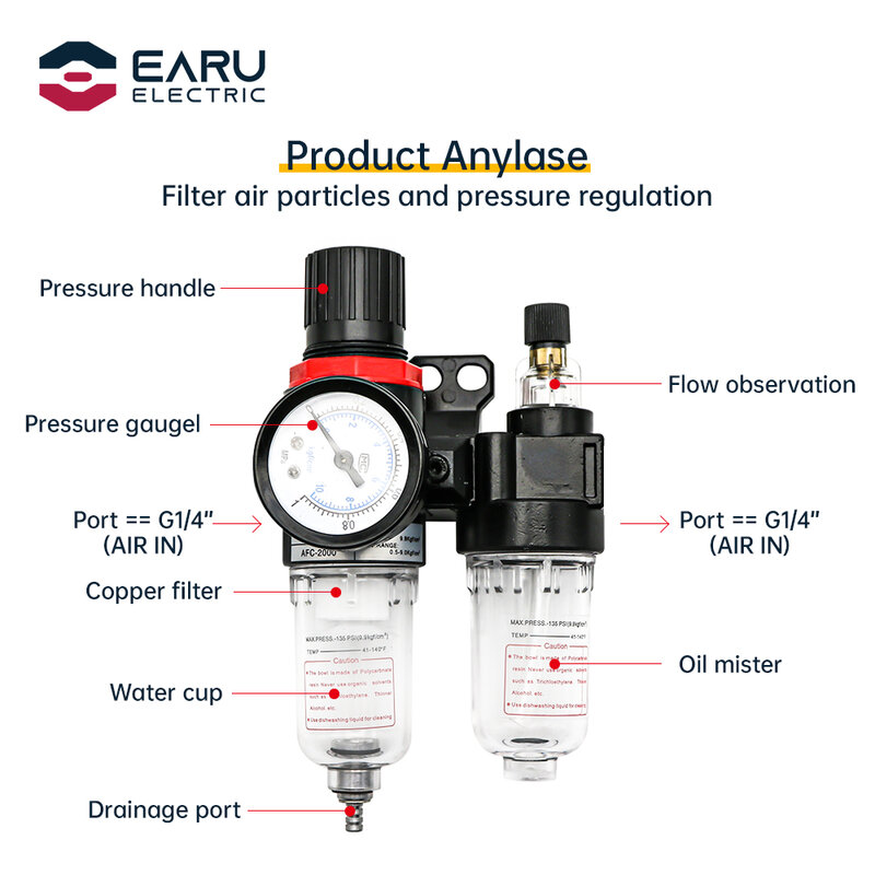 ضاغط الهواء النفط والماء فاصل ، فلتر الهواء يستخدم للحد من منظم صمام الضغط ، AFC2000 AFR2000 + AL2000 G1/4