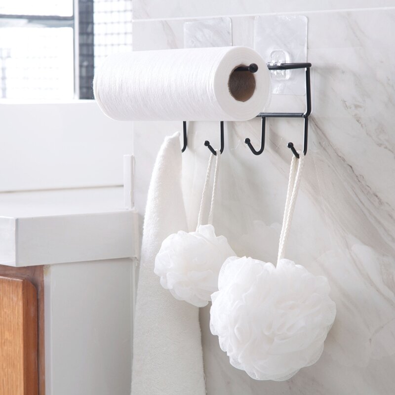 Rollo de papel de cocina con ganchos para ama de llaves, soporte de pared para toallero, organizador de accesorios de cocina para papel higiénico