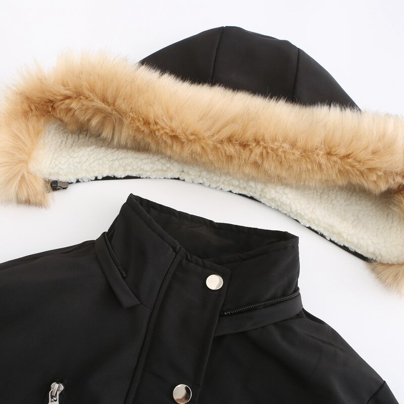 Quanss casaco feminino inverno grosso quente berber velo forro com capuz jaqueta feminina 2021 moda sólida parkas casual acolchoado casacos