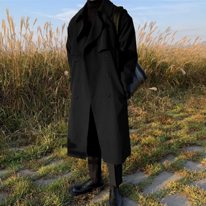 용수철 트렌치 코트, 한국 남성 패션 오버코트, 긴 바람막이 스트리트웨어, 남성 코트, 겉옷 의류, 브랜드 신상