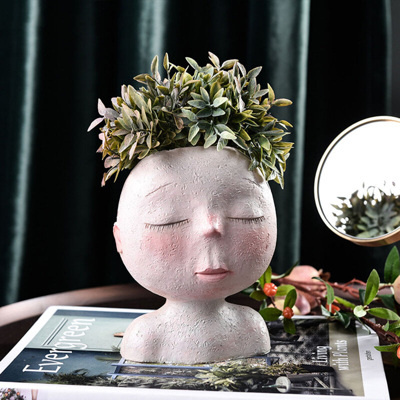 Cabeça humana nordic vaso vaso de flores forma boneca escultura resina retrato vaso de flores arte casa decoração suculentas cabeça forma vaso