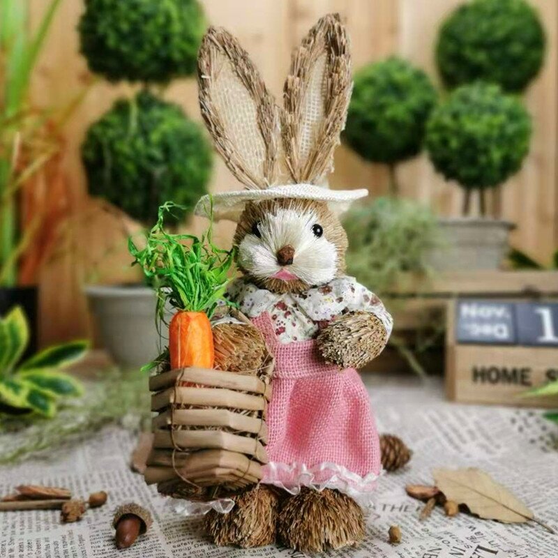 Jerami Kelinci Ucapan, Desktop Bunny Easter Kerajinan Tangan, Pastoral Pernikahan Dekorasi Jendela Oranment. Fotografi Alat Peraga, Xmas