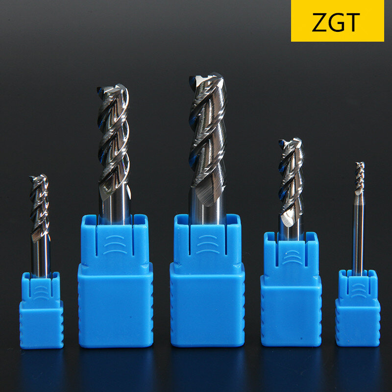 ZGT-cortador de madera de cobre y aluminio HRC50, herramientas de Fresa Cnc de 3 ranuras, Fresa de acero de tungsteno, molino de extremo de 4mm, 6mm, 8mm y 10mm