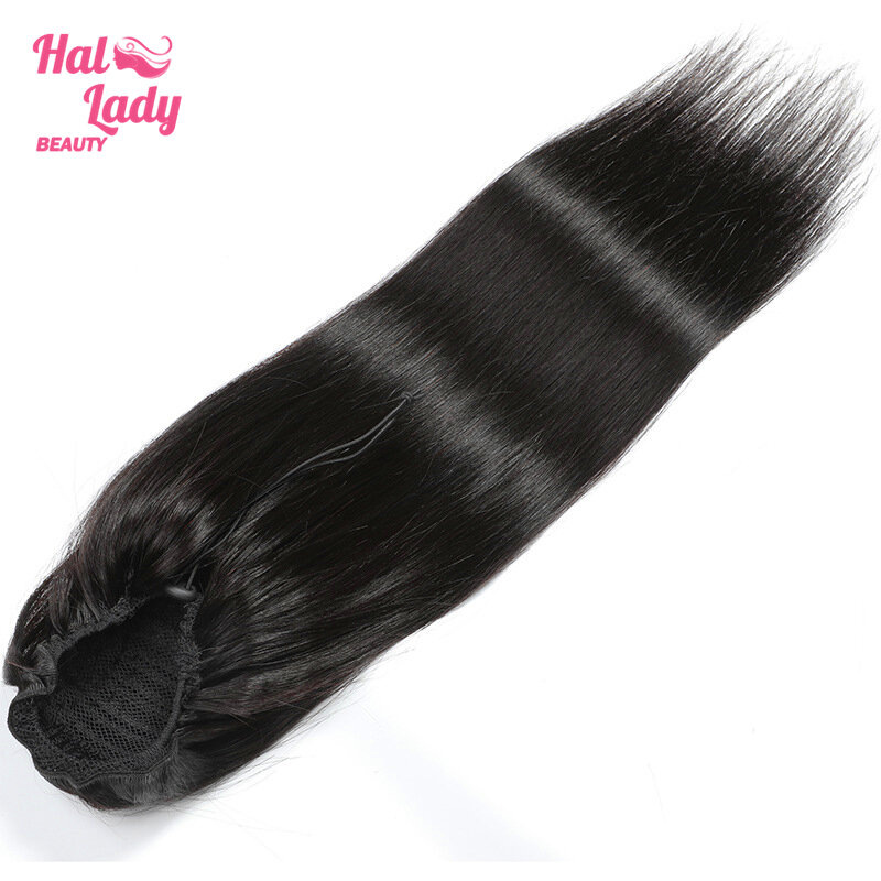 Halo Lady Beauty Straight Drawstring Ponytail Human Hair Indian Clip In Hair Extensions Non-Remy Ponytail For Women