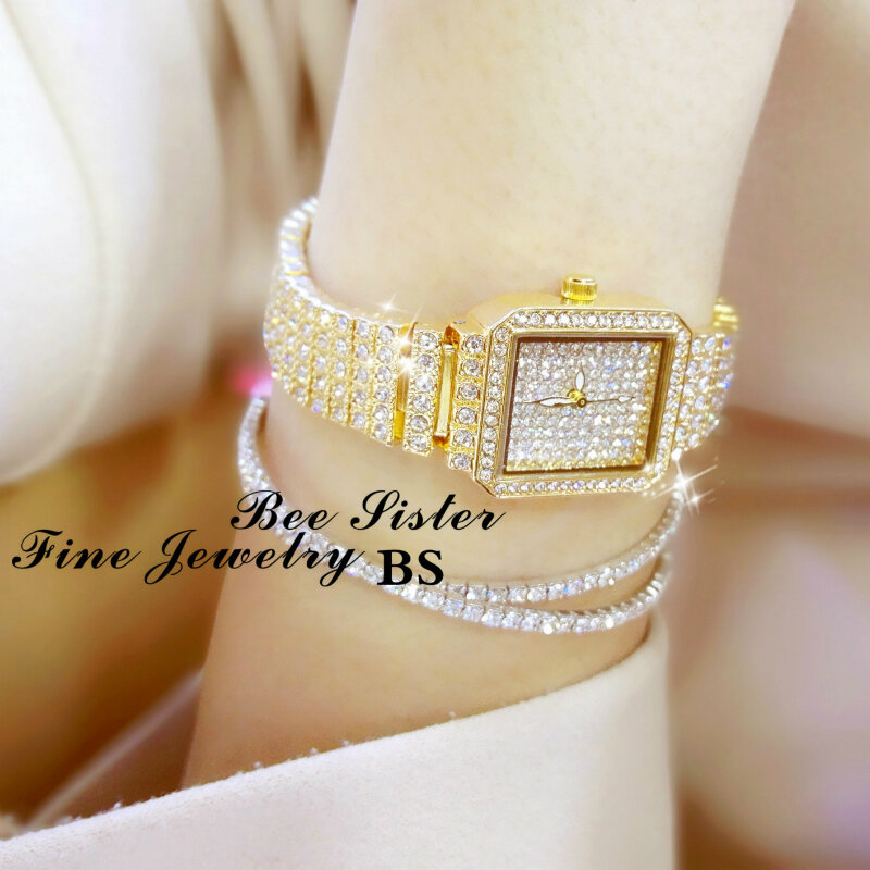 Bs ホット販売トップグレード連鎖女性腕時計フルクリスタルリロイデ mujer 女性腕時計高級レディース腕時計日付時計