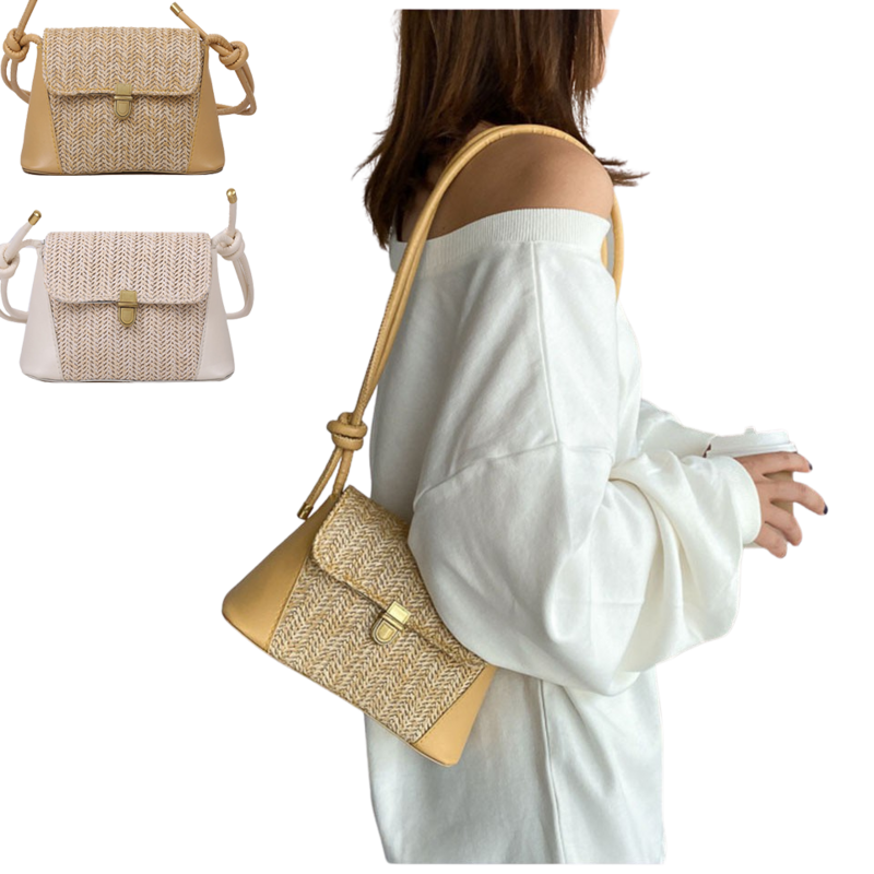 Соломенная Сумка из ротанга для женщин, плетеная Дамская сумочка в стиле пэчворк, Маленькая вязаная клатч через плечо из пэчворк, с клапаном, лето 2021
