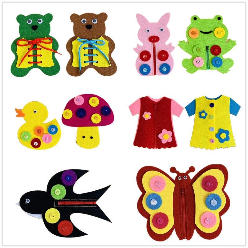 Busy Board Animal Children Basic Life Skills Toys Zipper Baby Elephant Clown Frog Button Toddler Baby Busyboard DIY Accessories