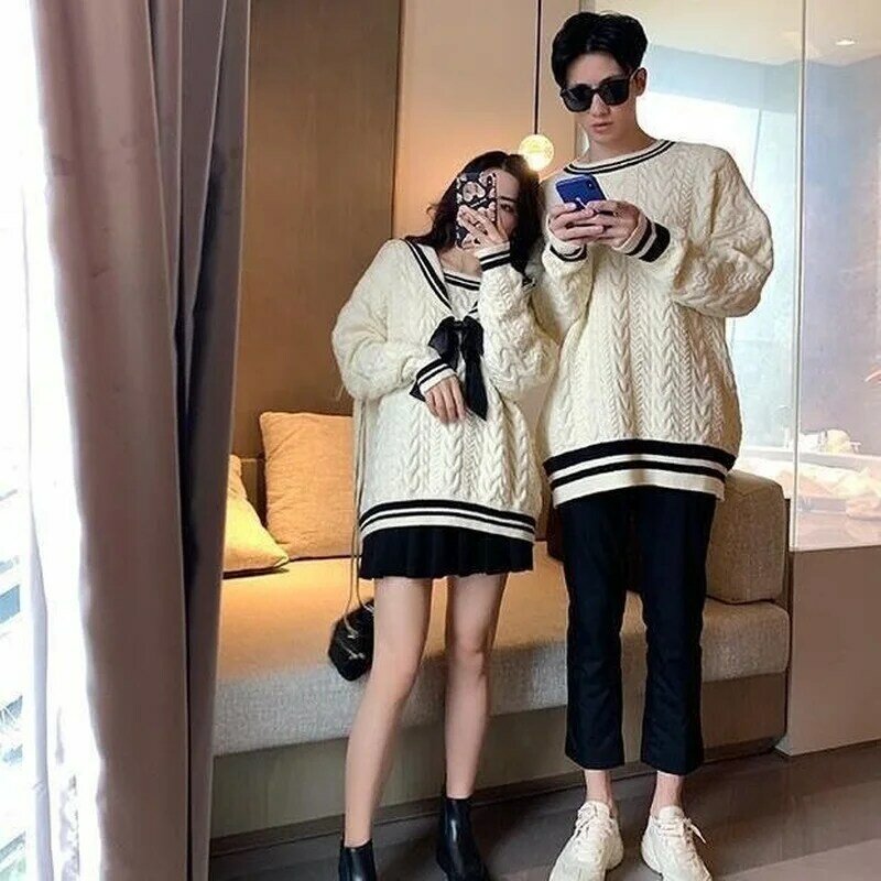 Pullovers Women Fashion Patchwork Couple Casual Preppy Style Popular Ulzzang Design Simple Daily Chic Comfortable Basic Retro