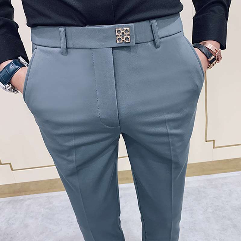 Pantalon Slim Fit coréen pour hommes, pantalon décontracté, longueur de rinçage, streetwear, haute qualité, noir, gris, robe trempée, printemps, 2022