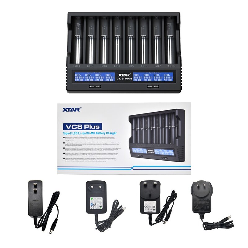 Xtar vc8 plus-バッテリー充電器18650,スマート,12v dc入力,3a,急速充電,タイプc,LCDディスプレイ,21700